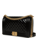 Chanel Medium Boy Bag Black Patent Antique Gold Hardware