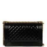Chanel Medium Boy Bag Black Patent Antique Gold Hardware