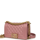 Chanel Small Boy Bag Pink Iridescent Lambskin Antique Gold Hardware - Thumbnail View 5