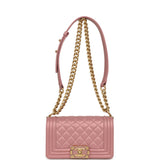 Chanel Small Boy Bag Pink Iridescent Lambskin Antique Gold Hardware - Thumbnail View 7