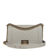 Chanel Medium Boy Bag Light Grey Caviar Light Gold Hardware - Thumbnail View 1