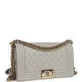 Chanel Medium Boy Bag Light Grey Caviar Light Gold Hardware - Thumbnail View 2