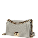 Chanel Medium Boy Bag Light Grey Caviar Light Gold Hardware - Thumbnail View 5