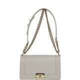 Chanel Medium Boy Bag Light Grey Caviar Light Gold Hardware - Thumbnail View 7