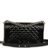 Pre-owned Chanel Medium Boy Bag Black Patent Silver Hardware - Thumbnail View 1