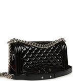 Pre-owned Chanel Medium Boy Bag Black Patent Silver Hardware - Thumbnail View 2