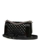 Pre-owned Chanel Medium Boy Bag Black Patent Silver Hardware - Thumbnail View 5
