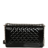 Pre-owned Chanel Medium Boy Bag Black Patent Silver Hardware - Thumbnail View 4