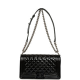 Pre-owned Chanel Medium Boy Bag Black Patent Silver Hardware - Thumbnail View 7
