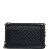 Pre-owned Chanel New Medium Chevron Boy Bag Navy Blue Calfskin Silver Hardware - Thumbnail View 4