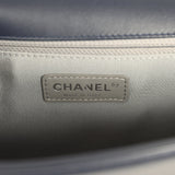Pre-owned Chanel New Medium Chevron Boy Bag Navy Blue Calfskin Silver Hardware - Thumbnail View 9