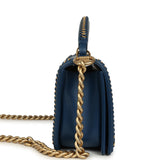 Pre-owned Chanel Medium Top Handle Braided Boy Bag Blue Lambskin Antique Gold Hardware - Thumbnail View 3
