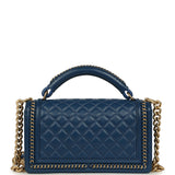 Pre-owned Chanel Medium Top Handle Braided Boy Bag Blue Lambskin Antique Gold Hardware - Thumbnail View 4