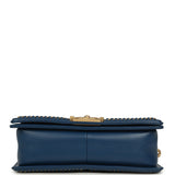 Pre-owned Chanel Medium Top Handle Braided Boy Bag Blue Lambskin Antique Gold Hardware - Thumbnail View 6