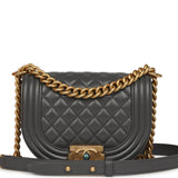 Chanel Small Boy Messenger Bag Dark Grey Shiny Caviar Antique Gold Hardware - Thumbnail View 1