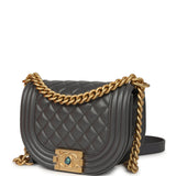 Chanel Small Boy Messenger Bag Dark Grey Shiny Caviar Antique Gold Hardware - Thumbnail View 5