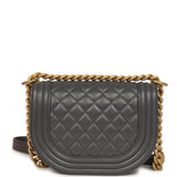 Chanel Small Boy Messenger Bag Dark Grey Shiny Caviar Antique Gold Hardware - Thumbnail View 4
