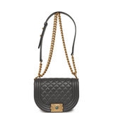 Chanel Small Boy Messenger Bag Dark Grey Shiny Caviar Antique Gold Hardware - Thumbnail View 7