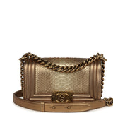 Pre-owned Chanel Small Boy Bag Metallic Gold Python Antique Gold Hardware - Thumbnail View 1