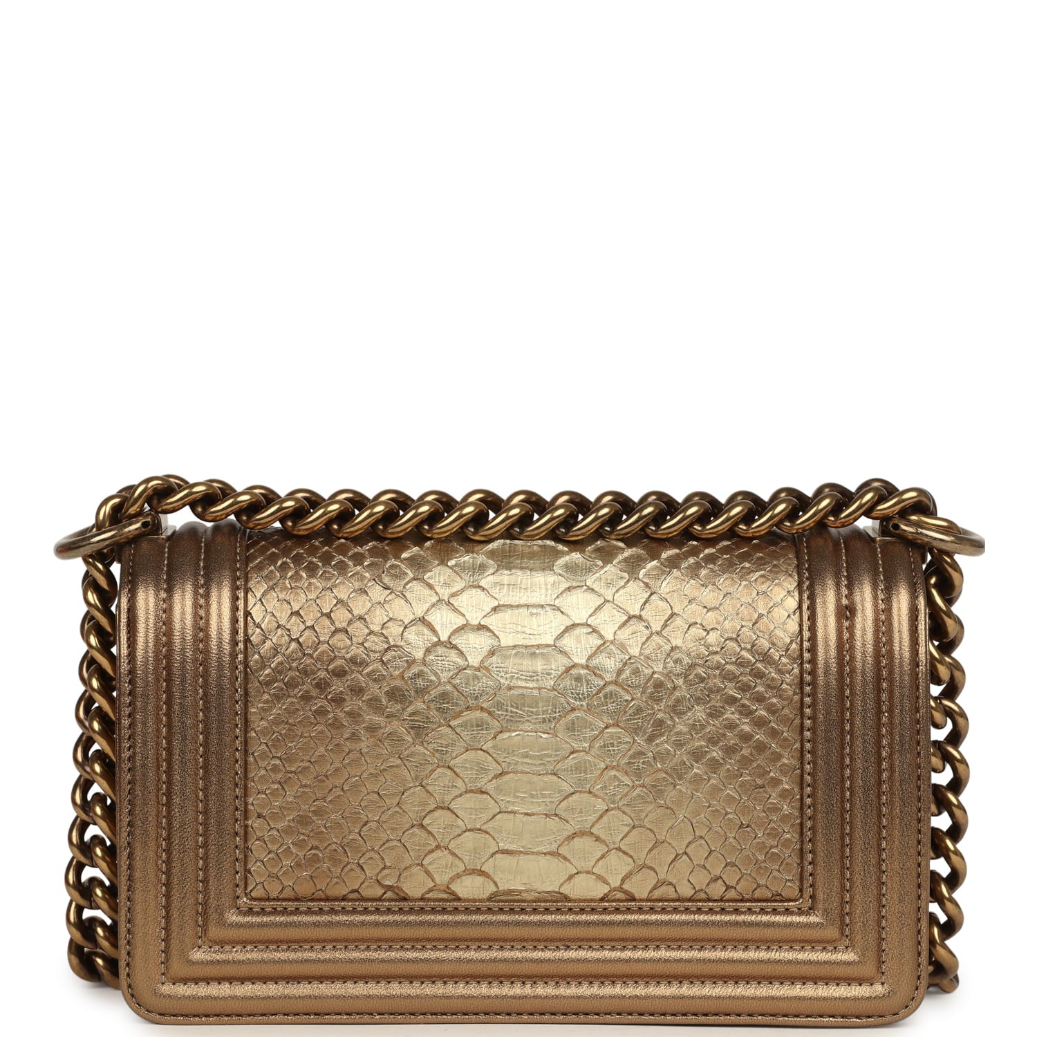 Pre-owned Chanel Small Boy Bag Metallic Gold Python Antique Gold Hardw