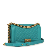 Pre-owned Chanel Medium Boy Bag Turquoise Shiny Caviar Antique Gold Hardware - Thumbnail View 2