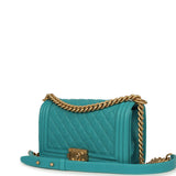 Pre-owned Chanel Medium Boy Bag Turquoise Shiny Caviar Antique Gold Hardware - Thumbnail View 5
