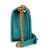 Pre-owned Chanel Medium Boy Bag Turquoise Shiny Caviar Antique Gold Hardware - Thumbnail View 3