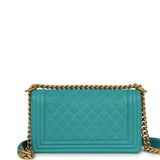 Pre-owned Chanel Medium Boy Bag Turquoise Shiny Caviar Antique Gold Hardware - Thumbnail View 4