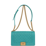 Pre-owned Chanel Medium Boy Bag Turquoise Shiny Caviar Antique Gold Hardware - Thumbnail View 7