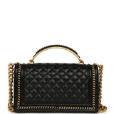 Chanel Medium Top Handle Braided Boy Bag Black Shiny Lambskin Antique Gold Hardware - Thumbnail View 4
