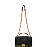 Chanel Medium Top Handle Braided Boy Bag Black Shiny Lambskin Antique Gold Hardware - Thumbnail View 7