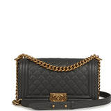 Chanel Medium Boy Bag Dark Grey Shiny Caviar Antique Gold Hardware - Thumbnail View 1