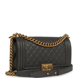 Chanel Medium Boy Bag Dark Grey Shiny Caviar Antique Gold Hardware - Thumbnail View 2