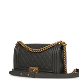 Chanel Medium Boy Bag Dark Grey Shiny Caviar Antique Gold Hardware - Thumbnail View 5