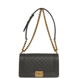 Chanel Medium Boy Bag Dark Grey Shiny Caviar Antique Gold Hardware - Thumbnail View 7