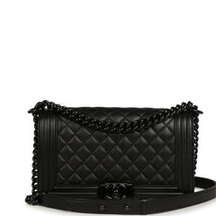 Pre-owned Chanel Medium Boy Bag So Black Caviar Black Hardware