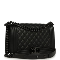 Pre-owned Chanel Medium Boy Bag So Black Caviar Black Hardware