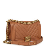 Pre-owned Chanel Medium Chevron Boy Bag Brown Caviar Antique Gold Hardware - Thumbnail View 2