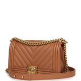 Pre-owned Chanel Medium Chevron Boy Bag Brown Caviar Antique Gold Hardware - Thumbnail View 5
