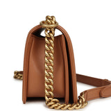 Pre-owned Chanel Medium Chevron Boy Bag Brown Caviar Antique Gold Hardware - Thumbnail View 3