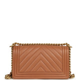 Pre-owned Chanel Medium Chevron Boy Bag Brown Caviar Antique Gold Hardware - Thumbnail View 4