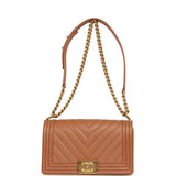 Pre-owned Chanel Medium Chevron Boy Bag Brown Caviar Antique Gold Hardware - Thumbnail View 7