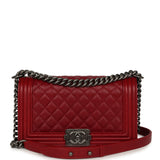Chanel Medium Boy Bag Dark Red Shiny Caviar Aged Ruthenium Hardware - Thumbnail View 1