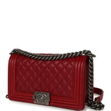 Chanel Medium Boy Bag Dark Red Shiny Caviar Aged Ruthenium Hardware - Thumbnail View 5