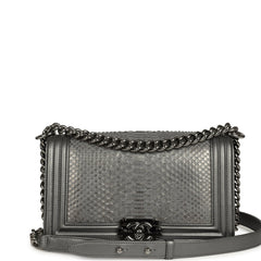 Pre-owned Chanel Medium Boy Bag Silver Python Ruthenium Hardware