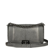 Pre-owned Chanel Medium Boy Bag Silver Python Ruthenium Hardware - Thumbnail View 1