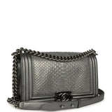 Pre-owned Chanel Medium Boy Bag Silver Python Ruthenium Hardware - Thumbnail View 2