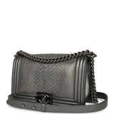 Pre-owned Chanel Medium Boy Bag Silver Python Ruthenium Hardware - Thumbnail View 5