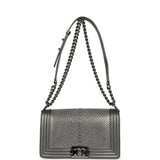 Pre-owned Chanel Medium Boy Bag Silver Python Ruthenium Hardware - Thumbnail View 7