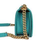 Pre-owned Chanel Medium Boy Bag Turquoise Caviar Antique Gold Hardware - Thumbnail View 3